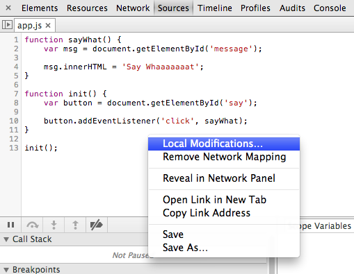 Local modification option to show code revision