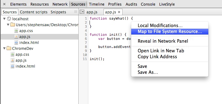 Map a source to the local file Map a source to the local file