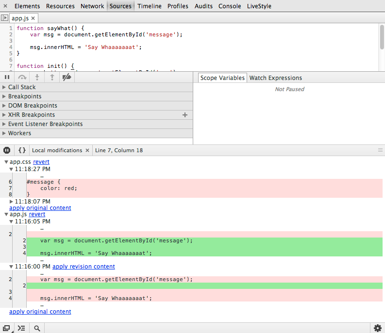Change revision in DevTools