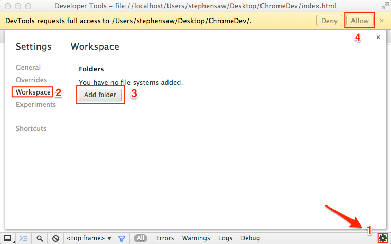 Add folder to workspace in DevTools setting Add folder to workspace in DevTools setting