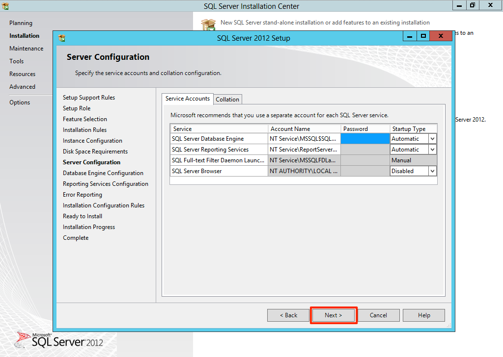 Server configuration Server configuration