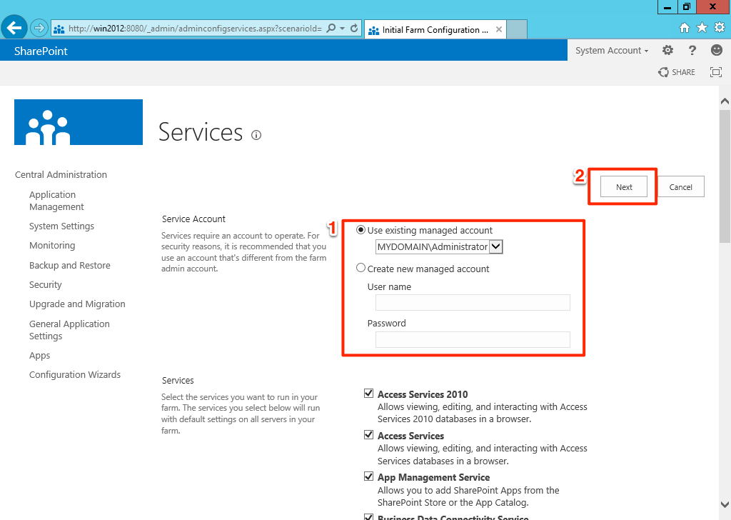 Configure service account Configure service account