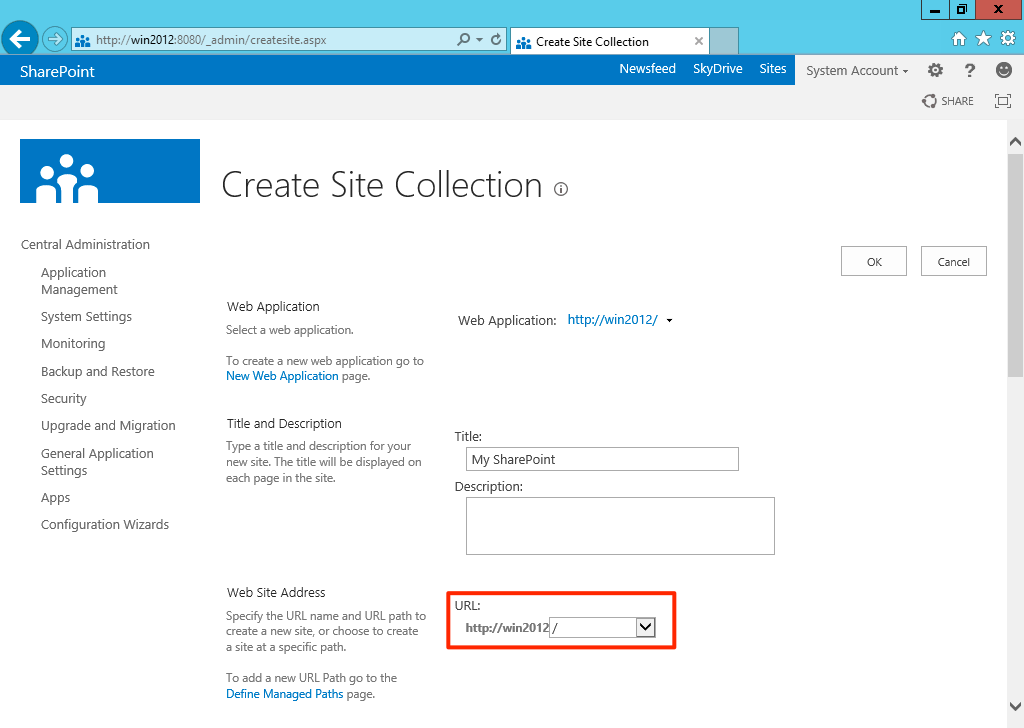 Create root site Create root site