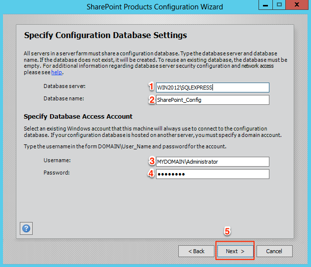 Database settings Database settings
