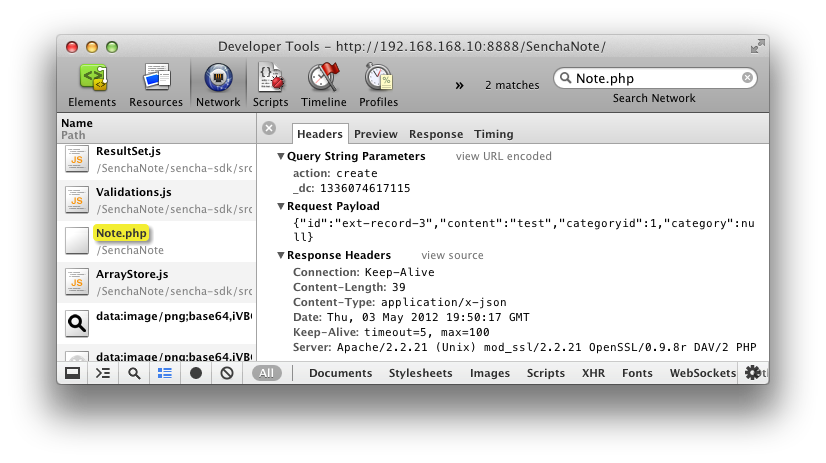 SenchaNote - Payload