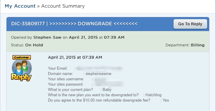 HostGator support case HostGator Billing Support System