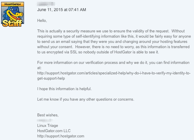 HostGator support’s response HostGator support’s response