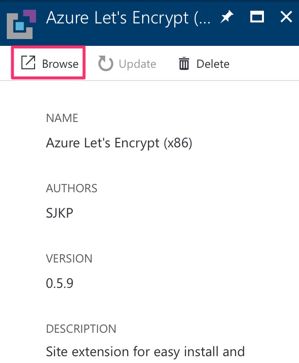 Azure Let’s Encrypt Extension Browse Browse Azure Let’s Encrypt Extension’s page