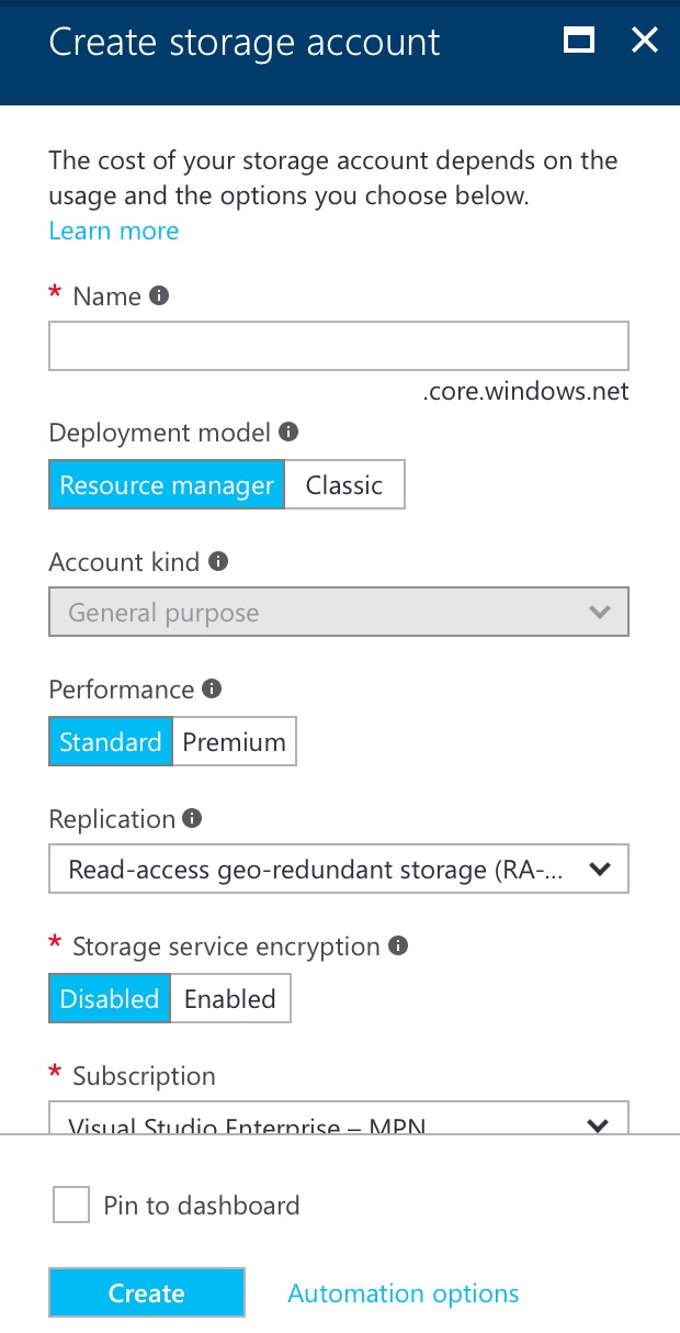 Azure Storage Account creation Azure Storage Account creation